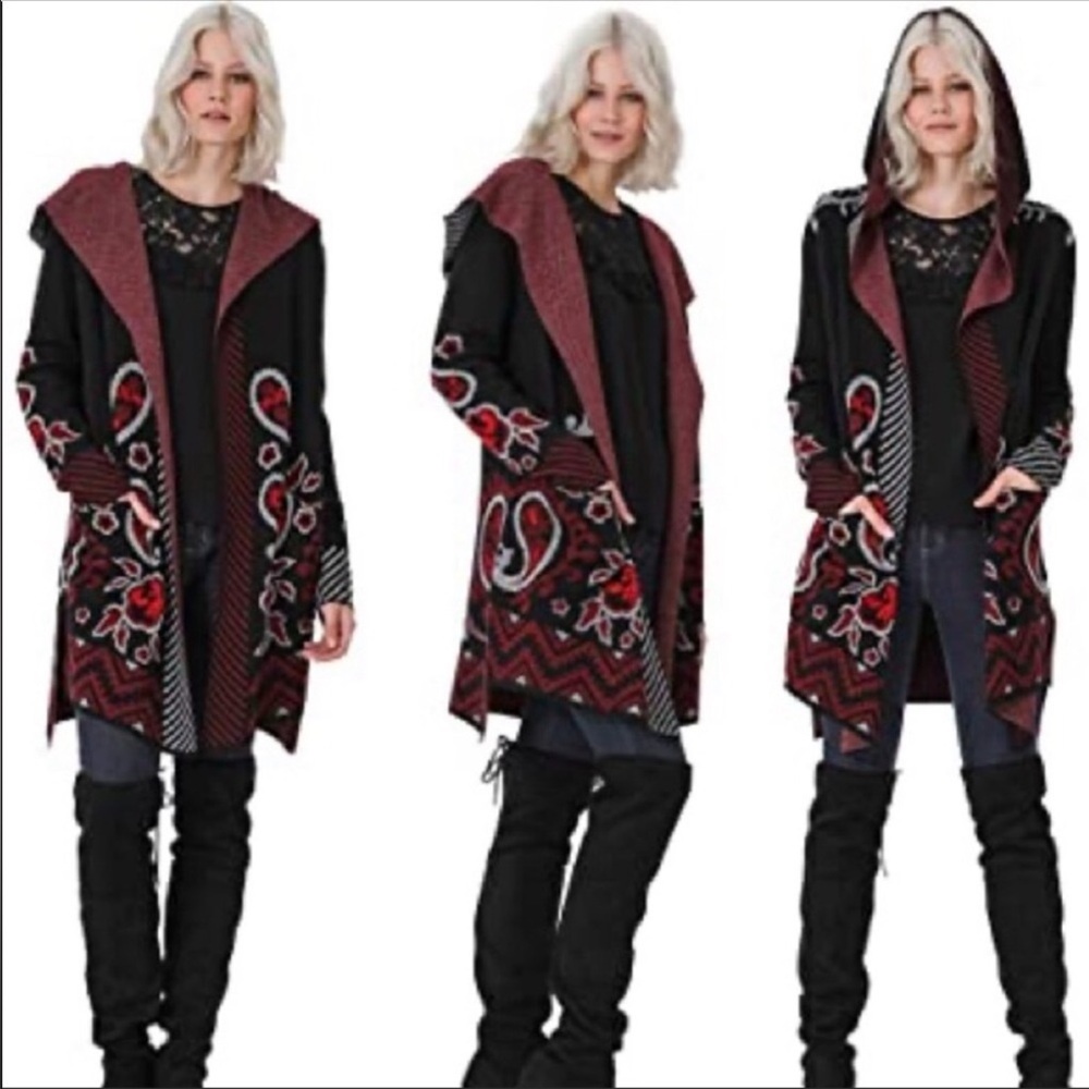 NET Floral Patterned Hooded Coat - Picture 1 of 5